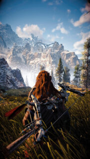 Aloy Facing the Mountain Machine Mobile Wallpaper
