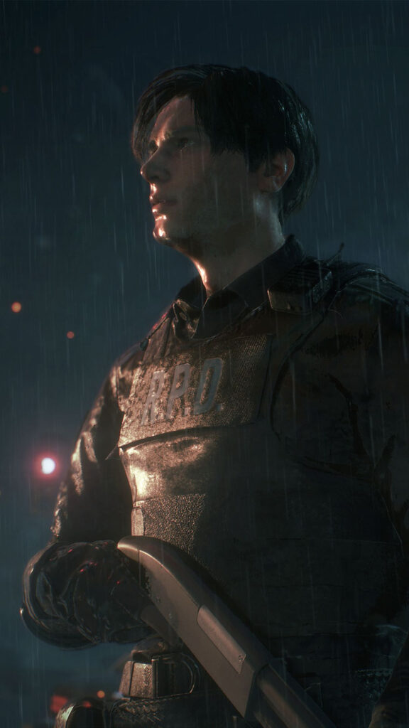 Leon S. Kennedy RPD Uniform Rainy Night Mobile Wallpaper