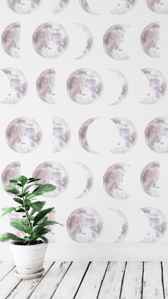 Minimalist Watercolor Lunar Cycle Phases Spiritual Wall Art Wallpaper