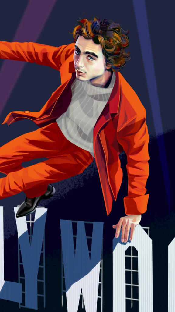 Timothée Chalamet Hollywood Sign Illustration Mobile Wallpaper