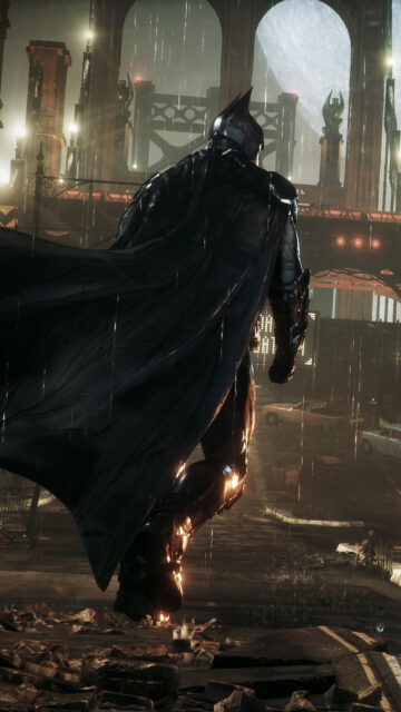 Batman Standing in the Rain Mobile Wallpaper