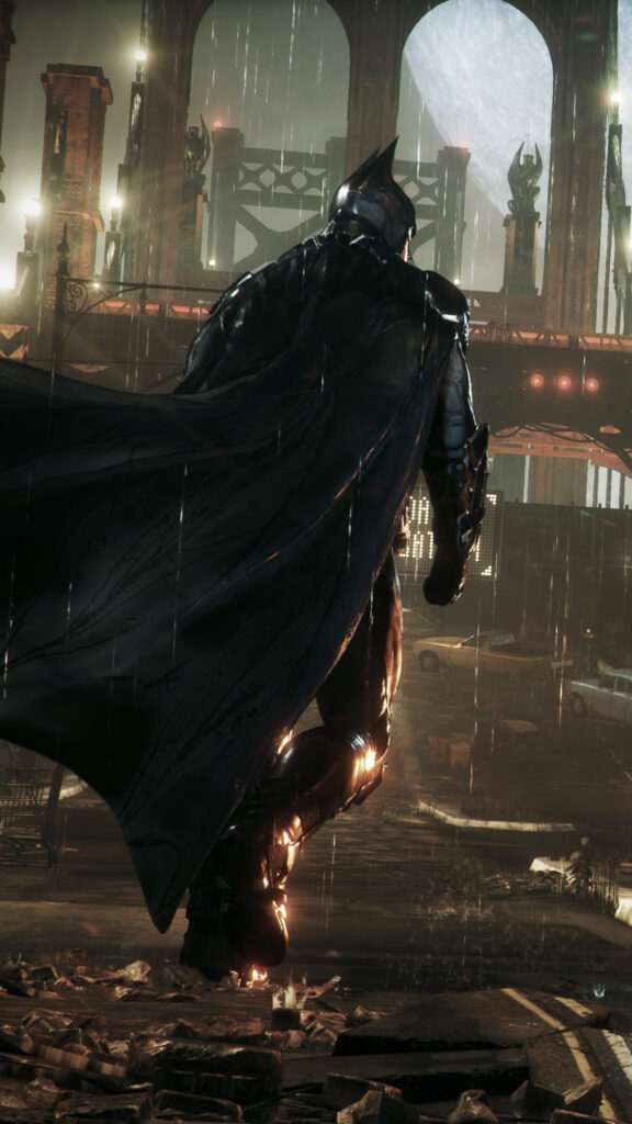 Batman Standing in the Rain Mobile Wallpaper
