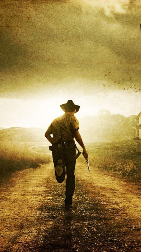 Rick Grimes Walking Dead Rural Road Phone Wallpaper
