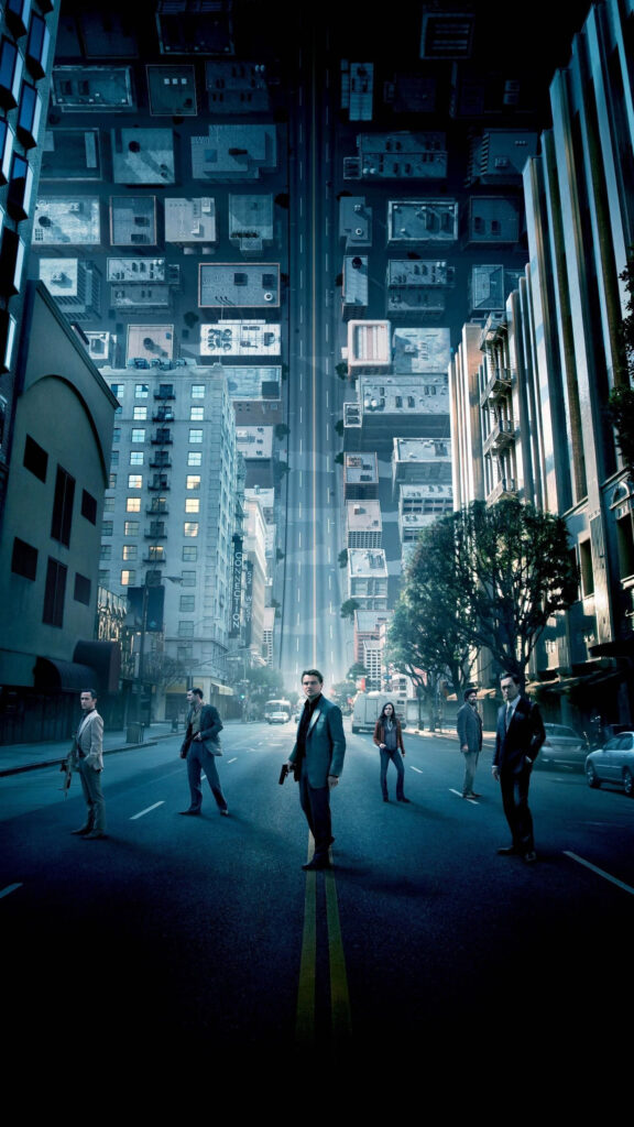 Inception Movie Cast Standing on Folded City Street Mobile Wallpaper