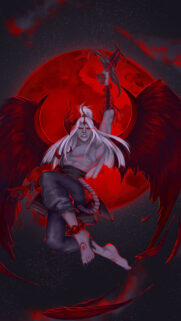 Demon Warrior Under Red Moon Mobile Wallpaper
