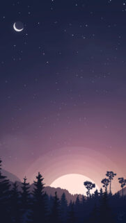 Minimalist Forest Sunset Over Mountains Mobile Wallpaper