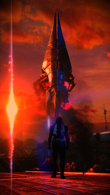 Mass Effect Reaper Invasion Silhouette Mobile Wallpaper
