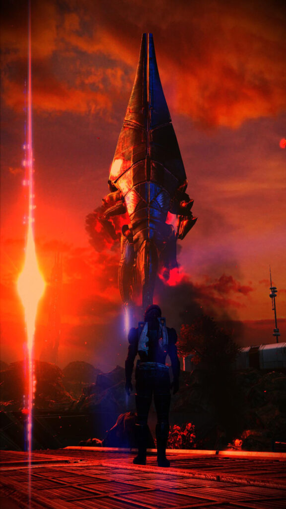 Mass Effect Reaper Invasion Silhouette Mobile Wallpaper