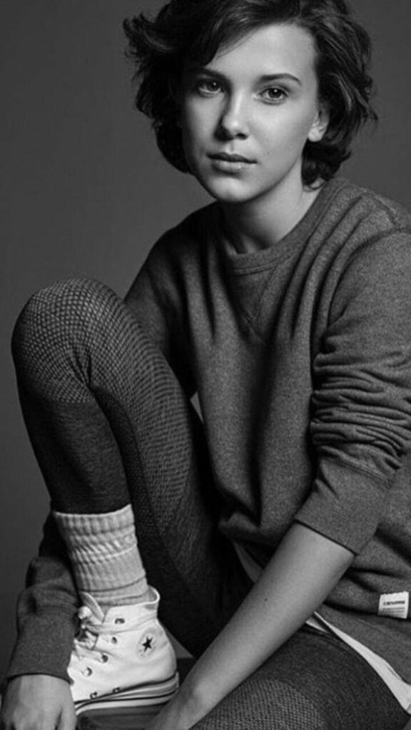 Black and White Millie Bobby Brown Mobile Wallpaper