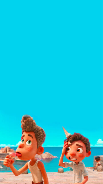 Luca and Alberto Enjoying Gelato 4K Phone Wallpaper
