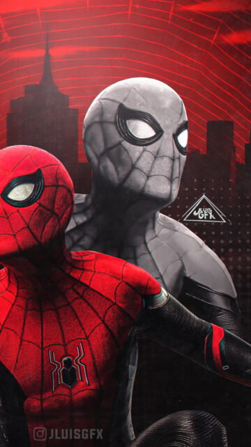Dual Spiderman Red and Black Stylized Mobile Wallpaper