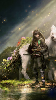 Fantasy Samurai Warrior with Spirit Wolf Mobile Wallpaper