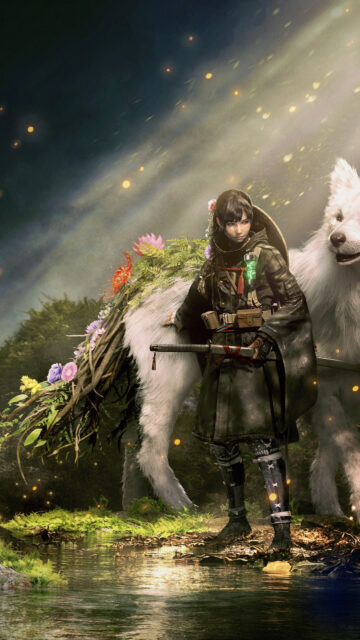 Fantasy Samurai Warrior with Spirit Wolf Mobile Wallpaper