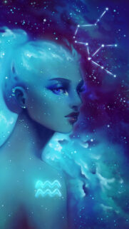 Ethereal Aquarius Zodiac Constellation and Cosmic Energy Art Wallpaper