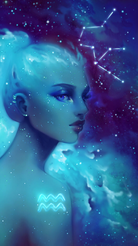Ethereal Aquarius Zodiac Constellation and Cosmic Energy Art Wallpaper