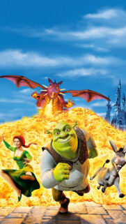 Shrek Characters Running from Dragon Mobile Wallpaper