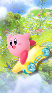 Kirby Riding a Yellow Star-Shaped Vehicle Mobile Wallpaper