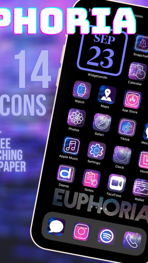 Neon Aesthetic Euphoria Inspired iOS App Icon Mobile Wallpaper