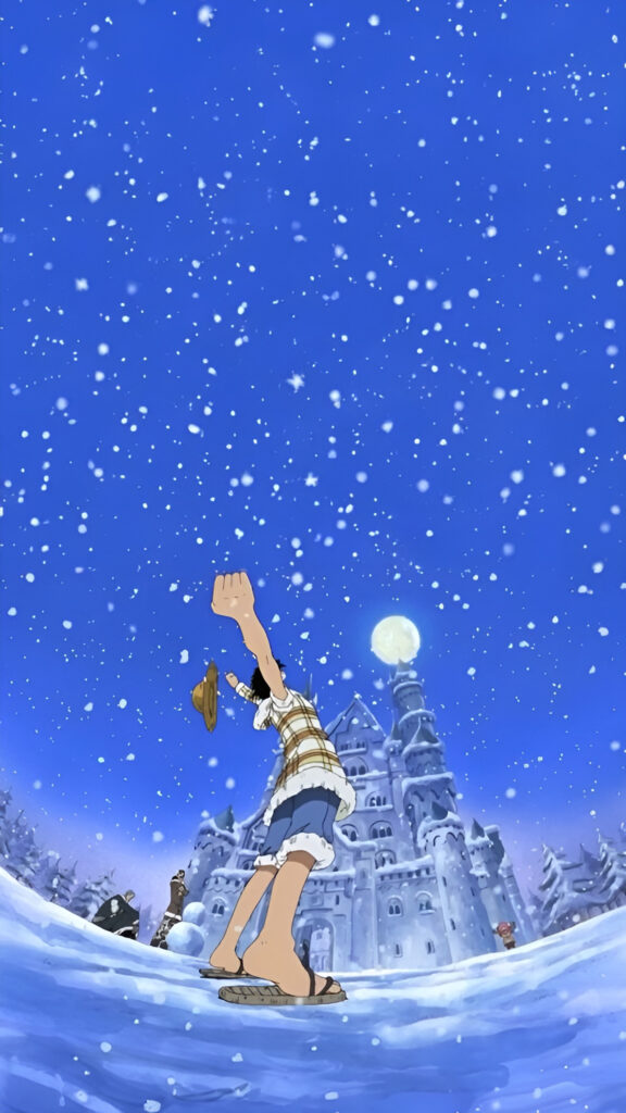 One Piece Luffy Snowing Castle Mobile Wallpaper