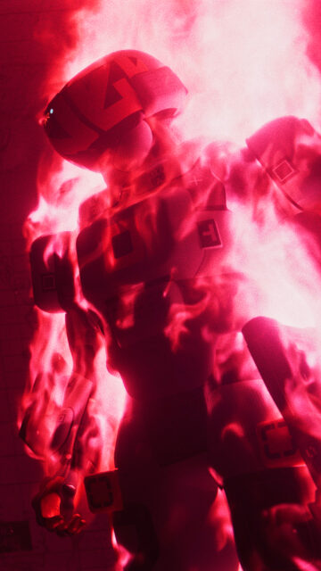 Neon Red Cybernetic Robot Mobile Wallpaper