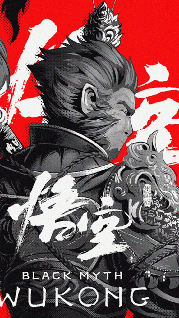 Black Myth Wukong Stylized Warrior Mobile Wallpaper