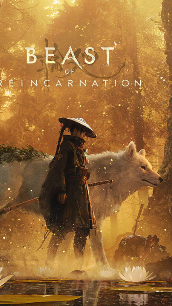 Warrior and Giant Wolf Fantasy Art Mobile Wallpaper
