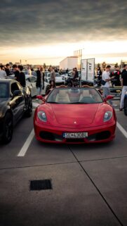Stunning Red Ferrari F430 Spider at Sunset Car Meet Mobile Wallpaper