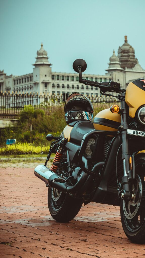 Yellow Harley-Davidson Street 750 Motorcycle at Vidhana Soudha Wallpaper