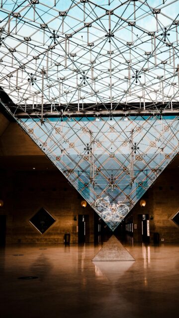 Louvre Museum Inverted Pyramid Architectural Elegance Mobile Wallpaper