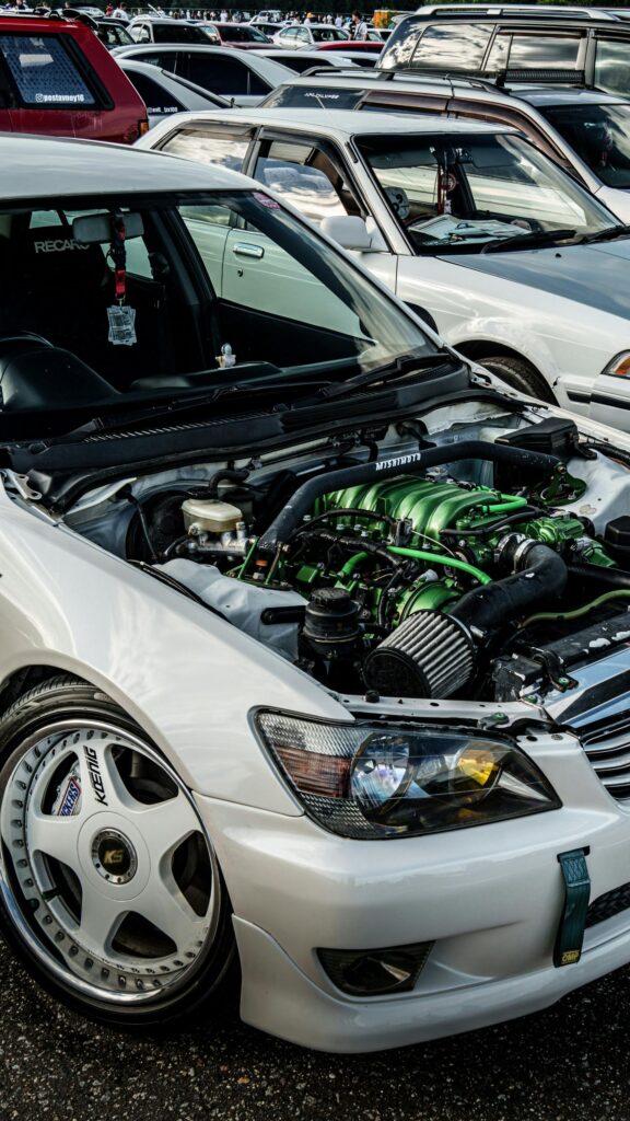 Custom Modified White Lexus IS With Green Engine Bay Mobile Wallpaper