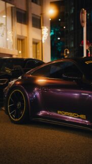 Purple Porsche 911 GT3 Sports Car Night Street Wallpaper