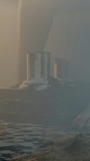 Fantasy Ruins in Foggy Mist Mysterious Ancient Architecture Wallpaper