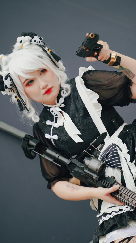 Anime Inspired Panda Maid Warrior with Tactical Weapons Wallpaper