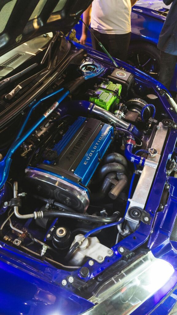Custom Mitsubishi Evolution Engine Bay Blue Aesthetic Mobile Wallpaper