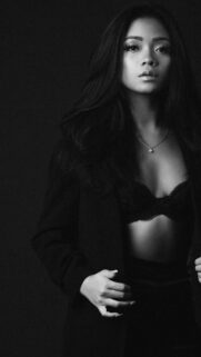Stunning Portrait of an Elegant Asian Woman in Black Blazer Wallpaper