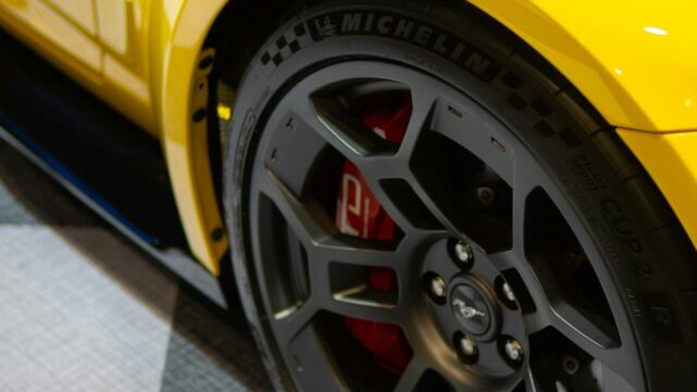 Yellow Ford Mustang Shelby GT500 Sports Car Close-Up Mobile Wallpaper