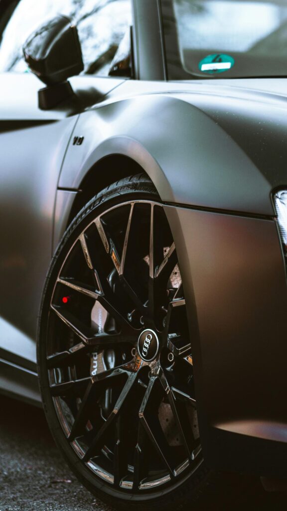 Matte Black Audi R8 V10 Supercar Close-up HD Mobile Wallpaper