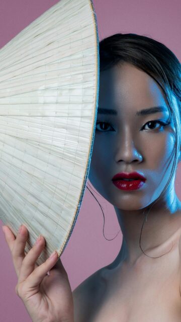 Stunning Asian Woman with Traditional Hat Portrait Mobile Wallpaper