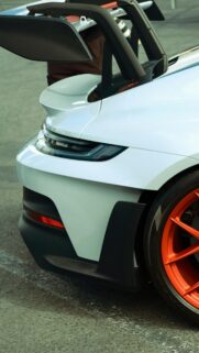 Stunning Porsche 911 GT3 RS Rear View with Orange Wheels Wallpaper