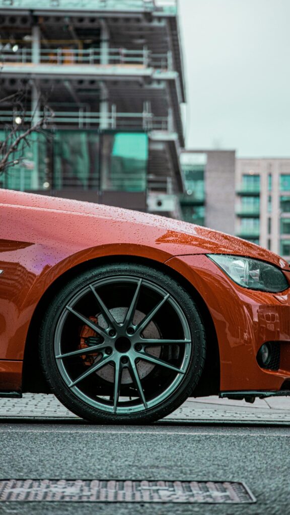 Orange BMW E92 Coupe Sport Car Rain Drops Mobile Wallpaper