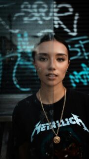 Stunning Split Reflection Portrait Girl in Metallica Tee Wallpaper