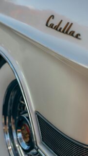 Vintage White Cadillac Classic Car Fender Closeup 4K Wallpaper