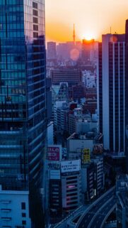 Tokyo Sunset Skyscraper Cityscape Mobile Phone Wallpaper