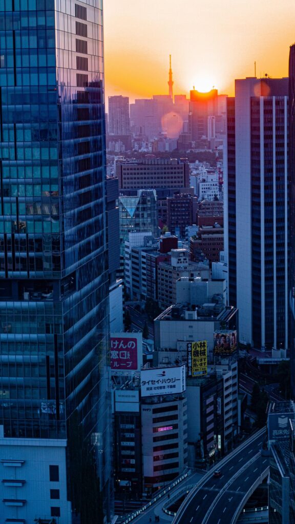 Tokyo Sunset Skyscraper Cityscape Mobile Phone Wallpaper