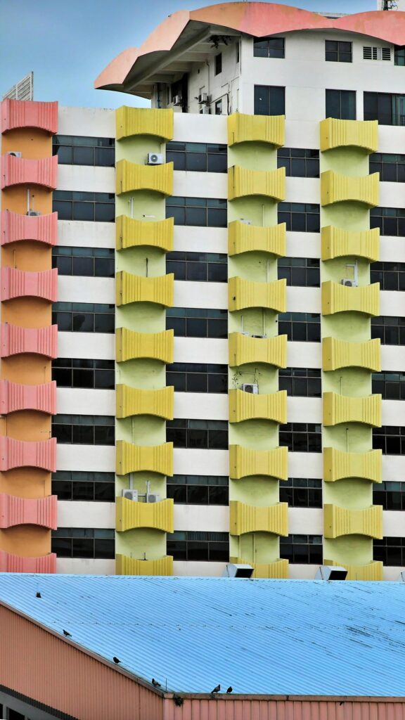 Pastel Geometric Apartment Architecture Building Facade Mobile Wallpaper