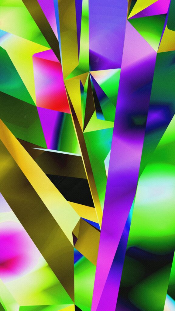 Abstract Geometric Prism Crystals in Vibrant Neon Colors Wallpaper