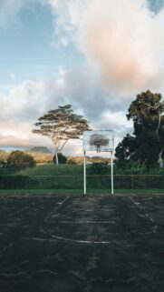Vintage Basketball Court at Sunset Mobile Phone Wallpaper