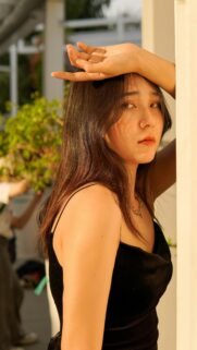 Beautiful Asian Girl in Black Dress Golden Hour Aesthetic Mobile Wallpaper