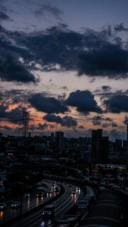 Dramatic Sunset Highway City Skyline Mobile Background Wallpaper