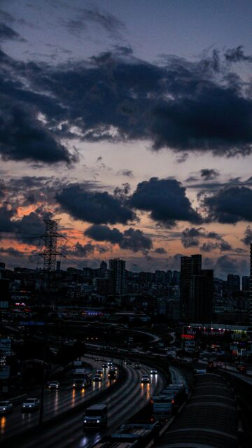Dramatic Sunset Highway City Skyline Mobile Background Wallpaper